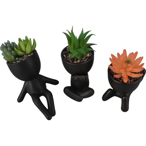 Ensemble de 3 plantes succulentes artificielles en pot, mini-décoration de table ou d'étagère, fausses plantes succulentes pour la maison, noires (1/5)