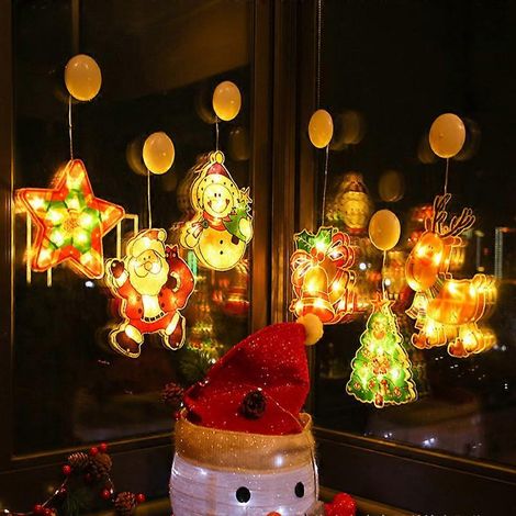 MIMIGO 1/10 Stück Weihnachtsdekoration, beleuchtete Fensterdekoration, LED-Weihnachtslichter mit Saugnapfhaken, 3 x AAA-Batteriebetrieben, für Weihnachtsfeiern und Shows (1/2)