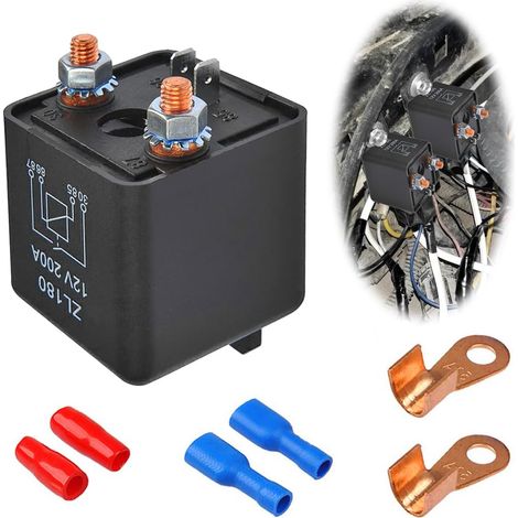 Relais 4 broches 12V 200A, relais d'isolation de batterie haute puissance relais de voiture relais SPDT prise de relais 5 fils pour camion de voiture commutateur de véhicule à moteur relais (1/5)