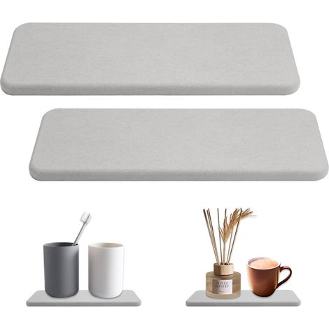 Bandeja de piedra absorbente de agua para fregadero (2 piezas), posavasos de diatomita de 22 x 8 cm, bandeja de diatomita absorbente, bandeja de piedra de diatomita, jabonera de diatomita para baño. (1/5)