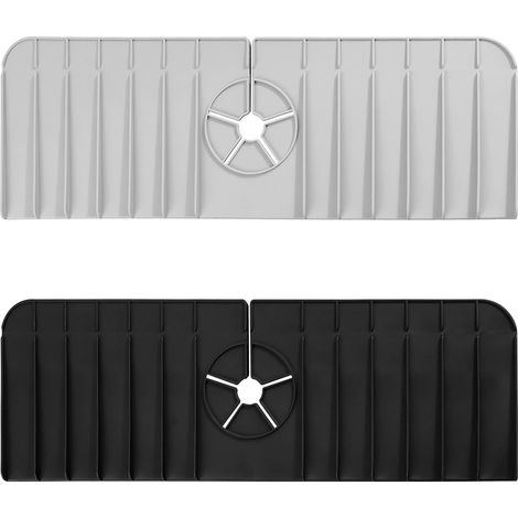 Tapis d'égouttage en silicone, 2 pièces, protection anti-éclaboussures pour évier, tapis d'égouttage pour lavabo derrière le robinet, tapis d'évier, tapis égouttoir à vaisselle (noir, gris) (1/5)
