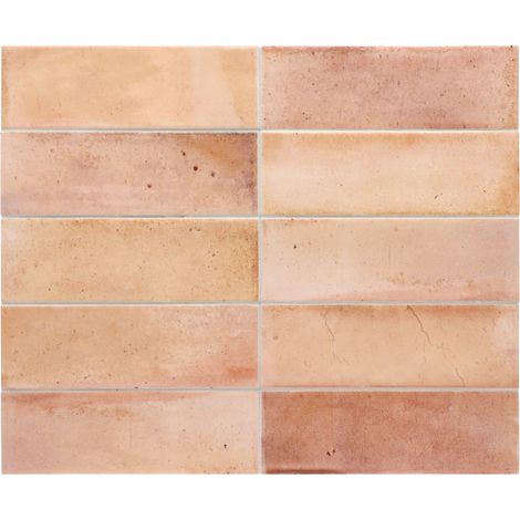Carrelage mural faïence effet rustique 20x6.5cm rose brillant – Boîte de 0.50 m2 – Pour espaces modernes et contemporains – Equipe