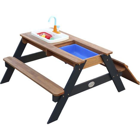 Axi Emily Table Sable Et Eau En Bois Anthracite & Marron  Table D'Eau Avec Couvercle, Boîtes De Rangement & Jeu Évier De Cuisine  Table De Jeu Enfant À Eau Pour Le Jardin (1/5)