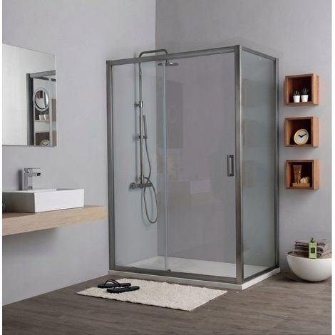 Porta Doccia Con Anta Fissa E Scorrevole 140 Cm + Lato Fisso 70 Cm Gun Metal City (1/5)