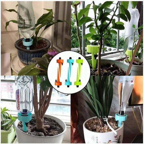 Kit di irrigazione a goccia, 6 irrigatori automatici per piante, irrigazione a goccia regolabile con bottiglia per piante da giardino, irrigatore per piante da interno ed esterno (1/4)