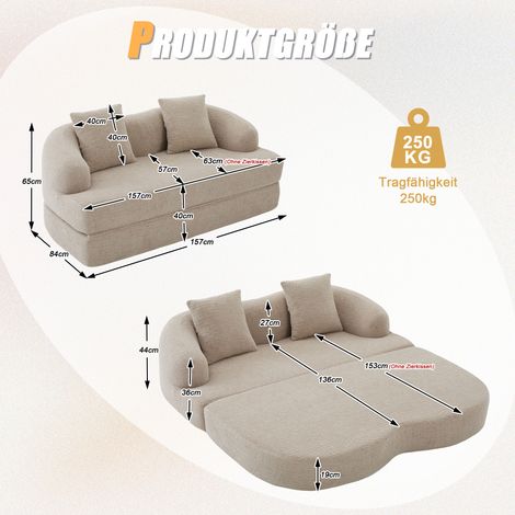 Canapé 2-en-1 convertible pour 2 personnes, avec 2 coussins, sofa-lit double escamotable, fauteuil polyvalent pour chambre d'amis et salon (camel chenille) (1/5)