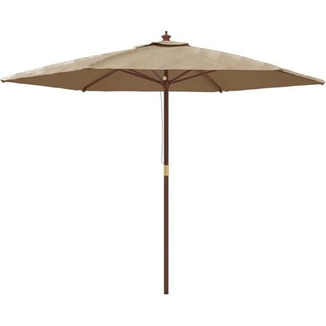Parasol de jardin avec mât en bois taupe 299 x 240 cm - Parasol de jardin protection UV terrasse extérieur ombrage (1/5)