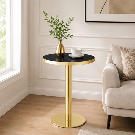 Table d'appoint ronde moderne en acier inoxydable doré avec plateau effet marbre — table d'appoint luxueuse et stable pour salon (1/5)