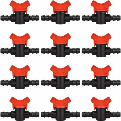 12 PCS Robinet de jardin pour tuyau, Tuyau Vanne d'irrigation 16 16mm Robinet d'arrêt raccord en Plastique pour le contrôle extérieur de la vanne d'eau de jardin (noir + rouge) (1/4)