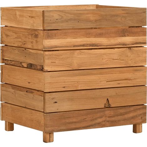 Jardinière, Pot de Fleurs d'extérieur, Lit surélevé 50x40x55 cm Bois de teck recyclé et acier OIB4748E (1/5)