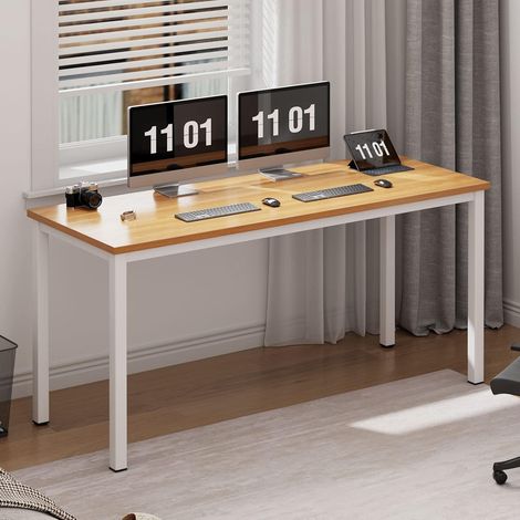 Soges Bureau d'Ordinateur Table d'Étude Bureau Informatiques Postes de Travail 120x60cm pour Bureau Salle à Manger Salon Cuisine,Teck et Blanc