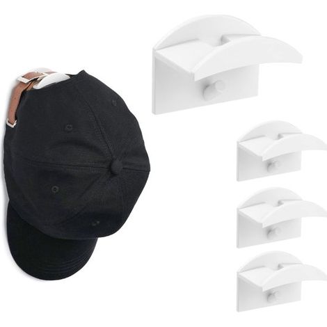 Set di 4 ganci per cappellini da baseball, appendiabiti autoadesivo senza foratura, montaggio a parete, per cappellini da baseball, berretti piatti, cappelli da cowboy, cappelli da sole, sciarpe - Bia (1/5)
