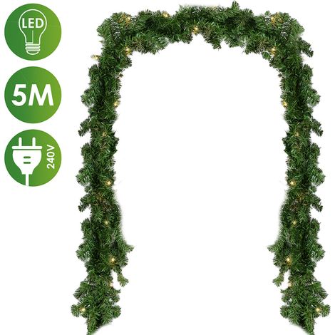 Wolketon 5M Weihnachtsgirlande mit 100 LED's Beleuchtung Tannengirlande Girlande. Weihnachtskranz Weihnachtsdekoration für Innen und Außen.warmweiß