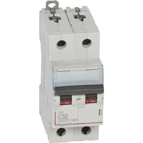 Disjoncteur DX³6000 10kA arrivée haute et départ bas à vis 2P 230V à 400V - 32A - courbe C - 2 modules - 407787 - LEGRAND