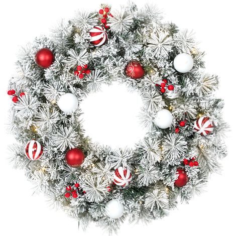 Couronne de Noël lumineuse - HOMCOM - enneigée, 50 LED, 15 boules décoratives, 140 branches, 8 modes - PVC, acier - 60 cm - Vert (1/5)