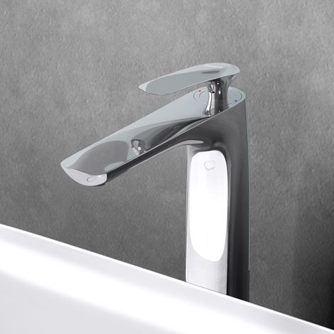 doporro Design Wasserhahn Bad Silber  Waschtischarmatur für Waschbecken  Waschbeckenarmatur Bad 28 cm hoch