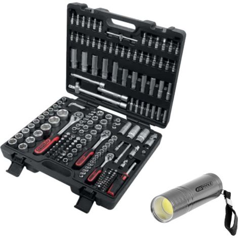 Pack KS TOOLS - Werkzeugkoffer Mattchrom - 179 tlg. - COB LED-Taschenlampe - L.84 mm