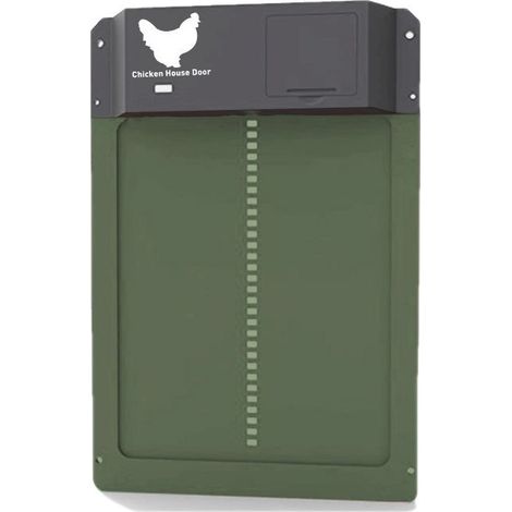 Porte automatique pour poulailler Premium, ouverture automatique, modèle pour poulailler, couleur verte, fixation incluse, pièces complètes (1/4)