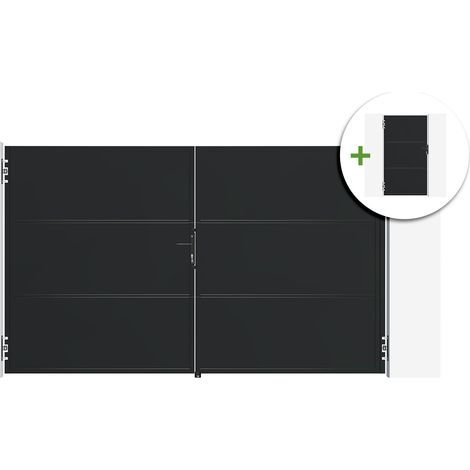 Portail battant acier 3m NALI H.180cm noir + Portillon H.180cm noir (1/5)
