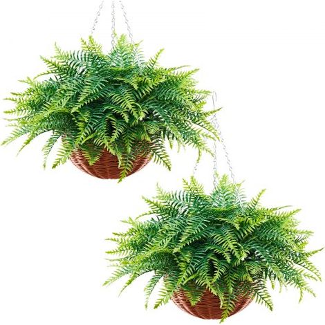 Helechos Artificiales Paquete de 2, Helechos de Boston Artificiales Colgantes Longitud de 584,2 mm, Hojas de Seda y LDPE con Maceta para Interior y Exterior Decoración Jardín Balcón Hogar Porche (1/5)