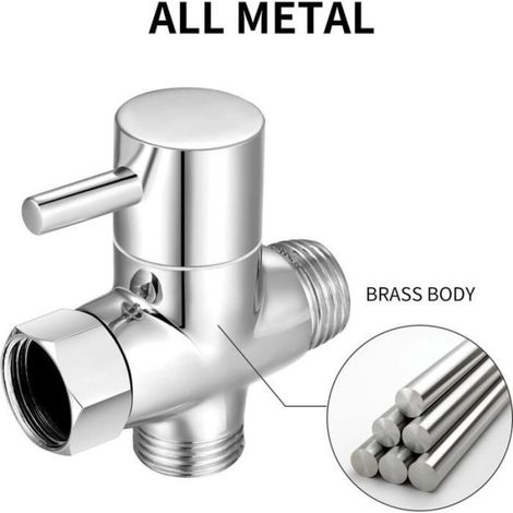 Vanne 3 voies en laiton massif G1/2' – Interface universelle – Joints en caoutchouc inclus – Pour douchette et pommeau de dou (1/4)