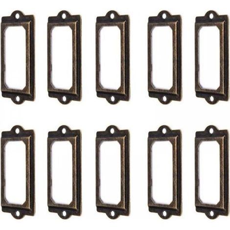 50 Porte-étiquettes 60 x 17 mm Métal Bronze Vintage Porte-étiquettes Porte-cartes Bibliothèque Tiroir (1/5)