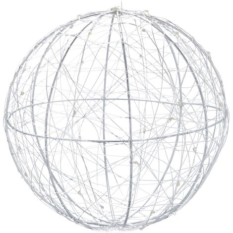 2x Sfera di Luci a LED Decorativa, a Batteria, Appendere o Appoggiare, Cavo Lungo, Luci da Atmosfera, Ø 20 cm, Argento (1/5)
