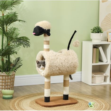 Árbol para gatos oveja con rascadores, túnel y juguete, 98 cm, marrón claro, OKWISH (1/5)
