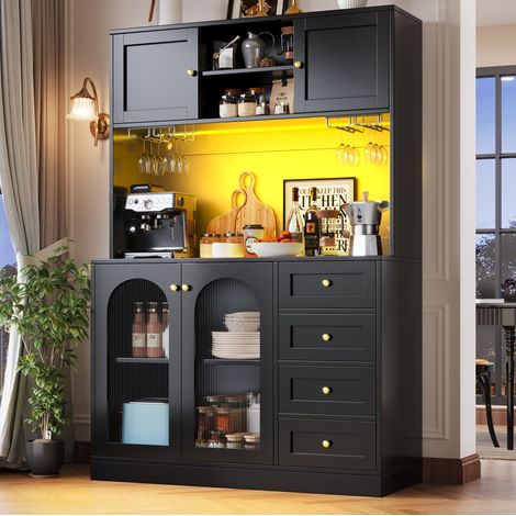 REDOM - Aparador 120x40x188 cm, amplio espacio de almacenaje, barra LED controlada por app, MDF negro (1/5)