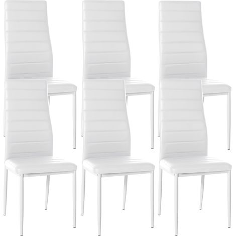 Set di 6 sedie per sala da pranzo dal design semplice in sintetico bianco con struttura in metallo nero cuciture CDS10297