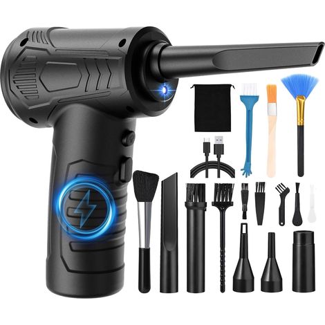 1 Souffleur D'air Comprimé, 3 Vitesses 51000 Tr/min, Batterie 7600 Mah, Lumière LED, Charge USB, Pour PC, Voiture, Bureau (1/5)