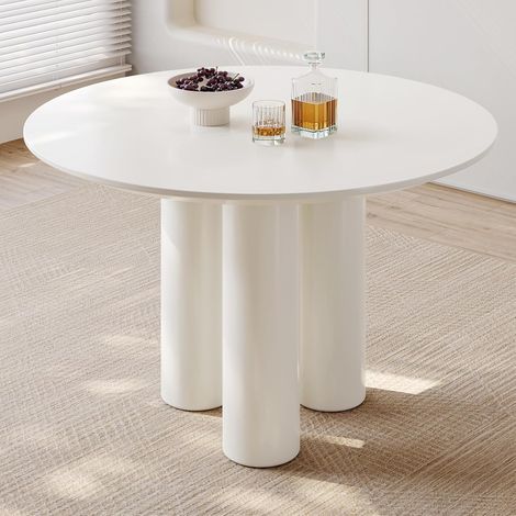 Table à manger ronde pour 4 Table Kichen blanc crème avec 3 pieds Table ronde moderne 4 places Table de salle à manger pour salle à manger Restaurant Breakfast Nook 112cm (1/5)