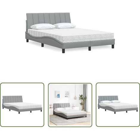vidaXL Bett mit Matratze Hellgrau 140x190 cm Stoff (1/5)