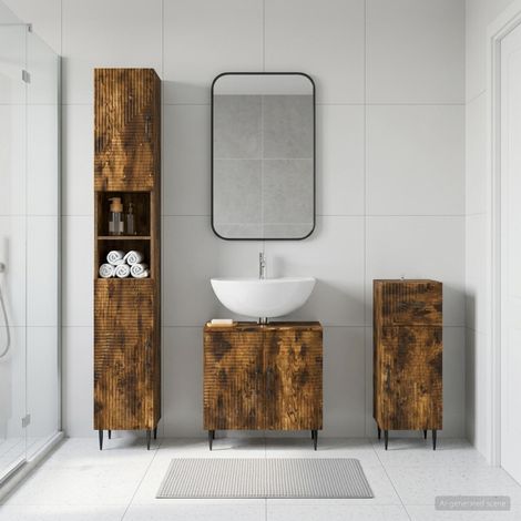 vidaXL 3 Piece Bathroom Cabinet Set HAARLEM Smoked Oak Engineered Wood (1/5)