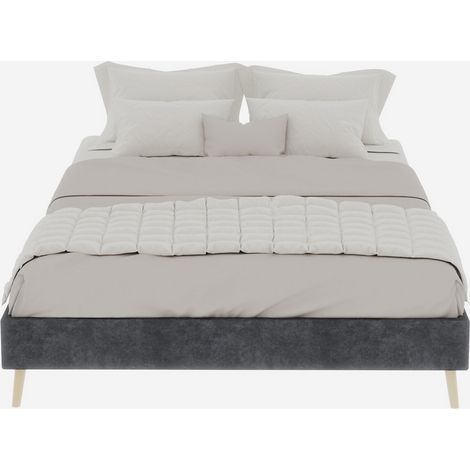 Cadre de lit moderne minimaliste, 160x200 cm, gris, tissu en velours néerlandais, base basse, meuble de chambre de style moderne. Sans vérin à gaz, tête de lit ni matelas. (1/5)