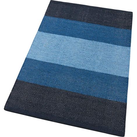 Tappeto Cucina Bagno Puro Cotone Morbido Assorbente Scendiletto Intrecciato a Mano Blu - 55x240 cm
