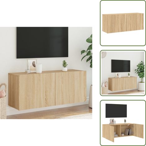 The Living Store Meuble TV mural chêne sonoma 100x30x41 cm - Meuble Tv Mural - Meuble Tv Suspendu - Étagère Murale - Support Tv - Meuble Hifi (1/5)