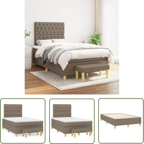 The Living Store Sommier à lattes de lit avec matelas Taupe 120x200 cm Tissu - Lit Plateforme - Lit Double - Matelas À Ressorts Ensachés - Têtière Ajustable - Canapé Lit (1/5)