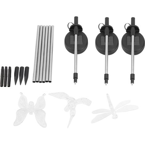 Lot 3 lampes pelouse solaires colorées – papillon / oiseau / libellule – jardin – LED – extérieur (1/5)