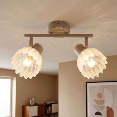 Plafoniera a LED, faretto da soffitto, lampada da soggiorno, orientabile, metallo beige, L 25 cm (1/5)