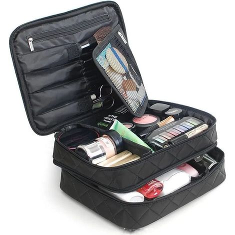 Trousse de Maquillage Sac de Rangement Bijoux, Organisateur de Maquillage de Voyage 2-en-1 Sac à Main Boîte de Maquillage avec Compartiments, Sac de Rangement Organisateur Trousse de Toilette pour Fem (1/5)