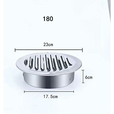 Grille de Ventilation Ronde en Acier Inoxydable, Grille d'Aération Murale avec Maille de Protection, Sortie d’Air pour Hotte Aspirante et Tuyau d'Evacuation - 180mm (1/5)