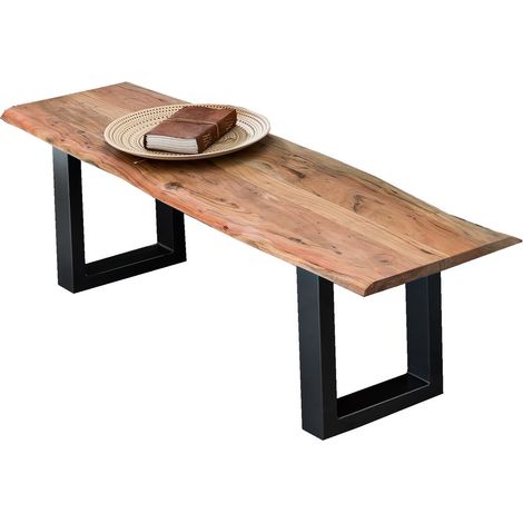 Banc de Salle à Manger 3 Places en Bois d'Acacia Massif et Acier Noir Naturel 150 cm - PANGIVO (1/4)