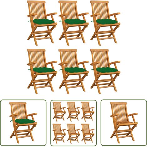 The Living Store Gartenstühle mit Grünen Kissen 6 Stk. Massivholz Teak - Gartenstühle - Teakholzmöbel - Outdoormöbel - Gartenmöbel - Balkonmöbel (1/5)