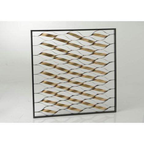 Décoration murale Spirales dorées dans cadre noir métal 90x90cm