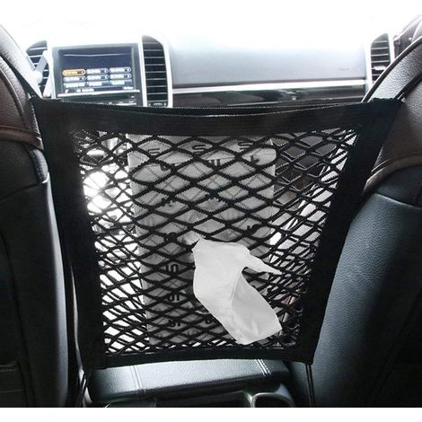 Organisateur de Maille de Voiture，Filet de Rangement Voiture Universelle Filet de Protection Voiture pour Chien Sécurité Siège Arrière Organisateur Élastique Accroche