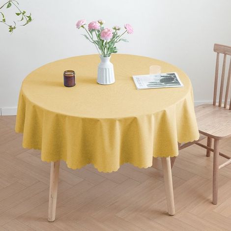 Mantel redondo de 120 cm de diámetro, tejido resistente y lavable, ideal para bufés, fiestas, cenas, bodas y baby showers (amarillo jengibre) (1/5)
