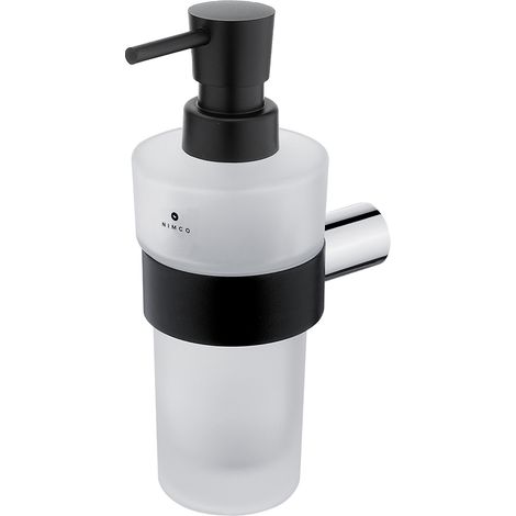 Distributeur De Savon Verre Satiné, Avec Fixation Chrome et Noire Mate, Nava Nimco (1/3)