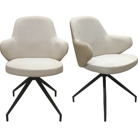 Lot de 2 chaises rotatives 180° tissu chiné et simili beige - DUFFY (1/5)