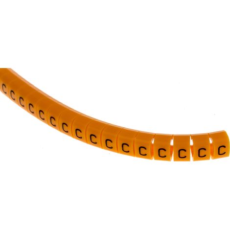Repère câble à pression , Ø câble 4  5mm, texte : C, Noir sur Orange ( Prix pour Bobine de 100 )